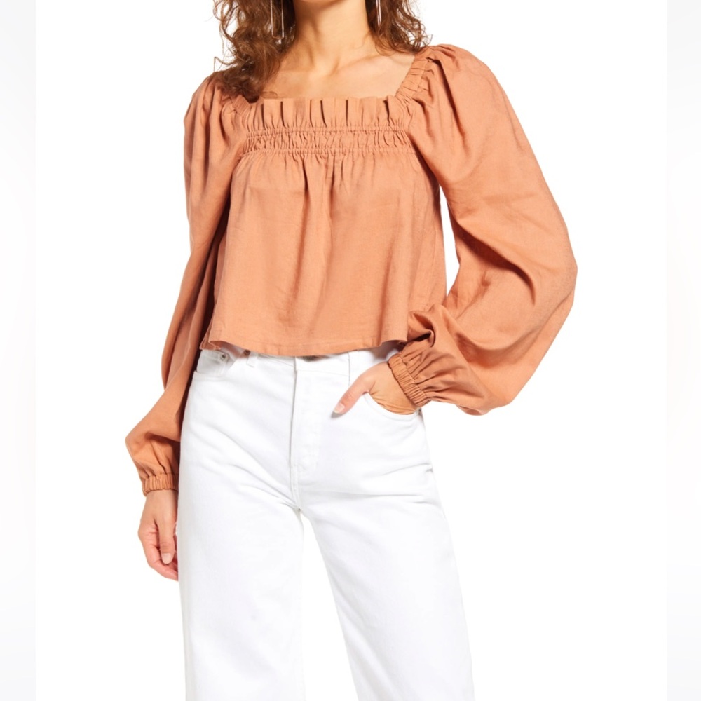 NWT Long sleeve linen cropped blouse